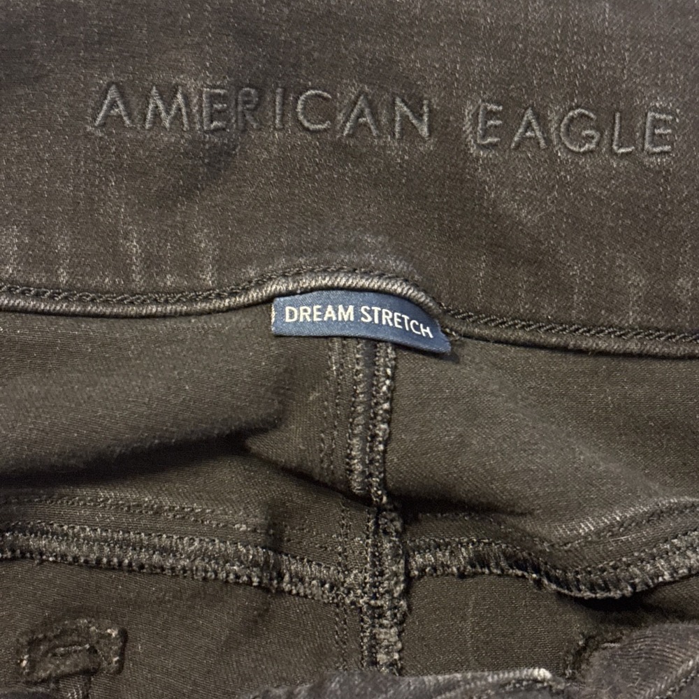 American Eagle Super High Rise Flare Jeans Womens 18 LONG Black Dream Stretch - Picture 9 of 12